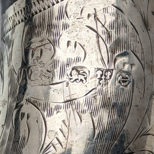 1928 British vintage gentleman's walking stick, pure silver decoration, black shaft, 91cm, A&S